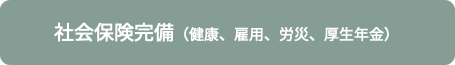 社会保険完備（健康、雇用、労災、厚生年金）